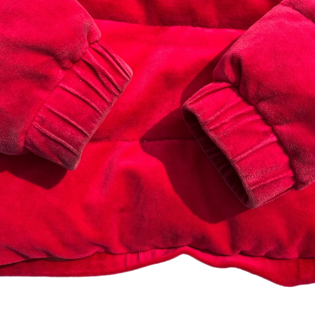DKNY SPORTS Red Velour Puffer Coat Spell Out